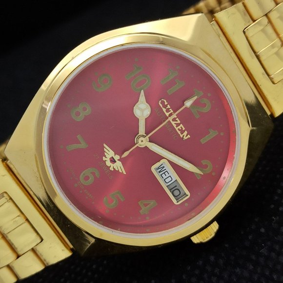 Vintage 1973 Citizen Automatic Mens Gold Wacth W/Daydate & Red Face - Picture 2 of 10